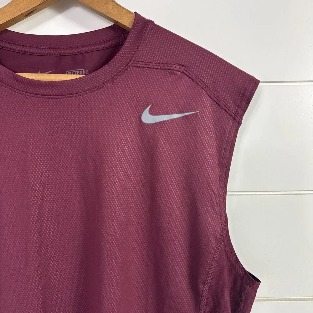 Nike Pro Dri-Fit Sleeveless Tank Top Fitted Athletic Maroon sz L